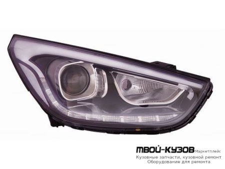 ФАРА ПРАВАЯ СТОРОНА ЛИНЗОВАННАЯ ПОД КОРРЕКТОР , С 2 ДИОД , ВНУТРИ ЧЁРНЫЙ (DEPO) для Hyundai IX35 (2010-)