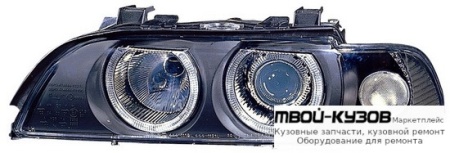 ФАРА ЛЕВАЯ + ПРАВАЯ (КОМПЛЕКТ) ТЮНИНГ С СВЕТЯЩИЙСЯ ОБОДК С БЕЛ УКАЗАТЕЛЬ ПОВОРОТА С КОРРЕКТОР ВНУТРИ (DEPO) ЧЁРНЫЙ для BMW E39 (11.1995 - 2003)