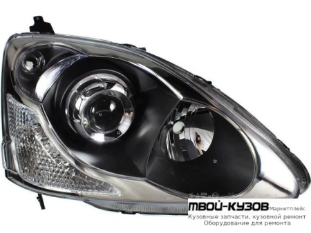 ФАРА ПРАВАЯ СТОРОНА ПОД КОРРЕКТОР ЛИНЗОВАННАЯ (ХЭТЧБЭК) ВНУТРИ (DEPO) ЧЁРНЫЙ для Honda CIVIC СЕДАН / КУПЕ (2001-2003) ХЭТЧБЭК (2001-2005)