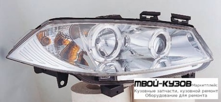 ФАРА ЛЕВАЯ + ПРАВАЯ (КОМПЛЕКТ) ТЮНИНГ ЛИНЗОВАННАЯ С СВЕТЯЩИЙСЯ ОБОДК +/- ПОД КОРРЕКТОР (SONAR) ВНУТРИ (7 шт) ХРОМ для Renault MEGANE (2003-2007)