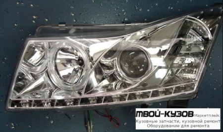 ФАРА ЛЕВАЯ + ПРАВАЯ (КОМПЛЕКТ) ТЮНИНГ ЛИНЗОВАННАЯ (DEVIL EYES) С СВЕТЯЩИЙСЯ ОБОДК (SONAR) ВНУТРИ ХРОМ для Chevrolet CRUZE (2009-)