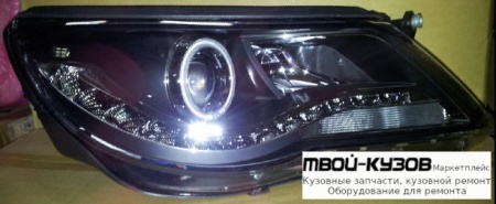 ФАРА ЛЕВАЯ + ПРАВАЯ (КОМПЛЕКТ) ТЮНИНГ ЛИНЗОВАННАЯ (DEVIL EYES) С СВЕТЯЩИЙСЯ ОБОДК БЕЗ КОРРЕКТОР (EAGLE EYES) ВНУТРИ ЧЁРНЫЙ для Volkswagen TIGUAN (2007-2016)