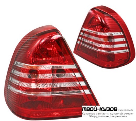 ФОНАРЬ ЗАДНИЙ ВНЕШНИЙ ЛЕВАЯ + ПРАВАЯ (КОМПЛЕКТ) ТЮНИНГ ПРОЗРАЧНЫЙ ХРУСТАЛ КРАСНЫЙ-БЕЛ для Mercedes W202 (06.1993 - 06.2000)