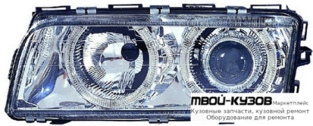 ФАРА +УКАЗ.ПОВОРОТА ЛЕВАЯ + ПРАВАЯ (КОМПЛЕКТ) С КОРРЕКТОР ТЮНИНГ ЛИНЗОВАННАЯ С 2 СВЕТЯЩИЙСЯ ОБОДК ВНУТРИ (DEPO) ХРОМ для BMW E38 (06.1994 - 08.1998) (09.1998 - 2002)