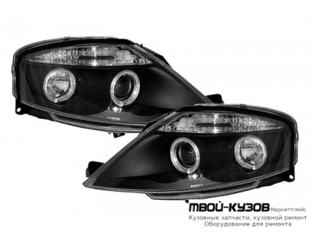 ФАРА ЛЕВАЯ + ПРАВАЯ (КОМПЛЕКТ) ТЮНИНГ ЛИНЗОВАННАЯ С 2 СВЕТЯЩИЙСЯ ОБОДК С КОРРЕКТОР (SONAR) ВНУТРИ ЧЁРНЫЙ для Citroen C3 (05.2002 - 10.2005) (11.2005-)