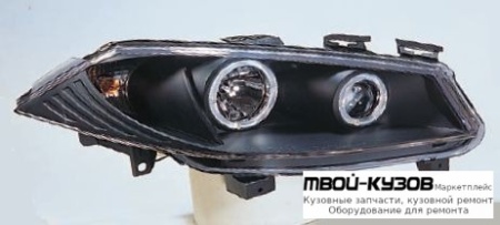 ФАРА ЛЕВАЯ + ПРАВАЯ (КОМПЛЕКТ) ТЮНИНГ ЛИНЗОВАННАЯ С СВЕТЯЩИЙСЯ ОБОДК +/- ПОД КОРРЕКТОР (SONAR) ВНУТРИ ЧЁРНЫЙ для Renault MEGANE (2003-2007)
