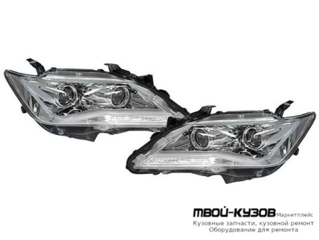 ФАРА ЛЕВАЯ + ПРАВАЯ (КОМПЛЕКТ) ТЮНИНГ ЛИНЗОВАННАЯ (DEVIL EYES) С СВЕТЯЩ.СЕКЦИЯМИ КОРРЕКТОР (EAGLE EYES) ВНУТРИ ХРОМ для Toyota CAMRY V50 (2011-)