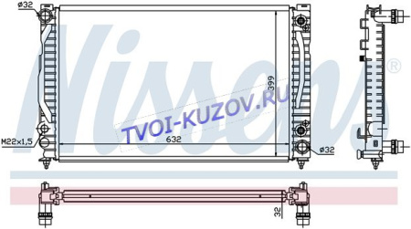 РАДИАТОР 632x398 2,4-30V/2.5TDi/2.6/2,8 A 03.96-  - для AUDI A4
