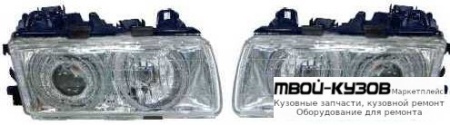 ФАРА ЛЕВАЯ + ПРАВАЯ (КОМПЛЕКТ) ТЮНИНГ ПРОЗРАЧНЫЙ С СВЕТЯЩИЙСЯ ОБОДК ВНУТРИ ХРОМ для BMW E36 (12.1990 - 01.2000)