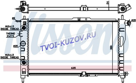 РАДИАТОР 635x385 1,5 M +/-A/C  - для DAEWOO NEXIA