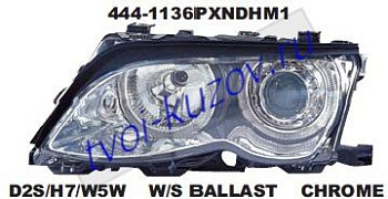 e46 фары левая+правая (комплект) (седан) (ксенон) -d2s- с блок упр.ксеноном с светящ ободк рег.мотор внутри хром 444-1136PXNDHM1