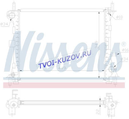РАДИАТОР 449x349 1.4i 16V/ 1.6i 16V  - для FORD FOCUS