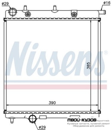 РАДИАТОР ОХЛАЖДЕНИЯ (NISSENS) (см.каталог) MT для Citroen C3 (2009-) / DS3 (2010-), Peugeot 208 (2012-)