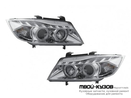 ФАРА ЛЕВАЯ + ПРАВАЯ (КОМПЛЕКТ) ТЮНИНГ ЛИНЗОВАННАЯ (DEVIL EYES) С СВЕТЯЩИЙСЯ ОБОДК (JUNYAN) ВНУТРИ ХРОМ для BMW E90 СЕДАН / E91 УНИВЕРСАЛ (3 SERIES) (2004-)