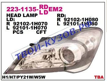 ceed фара правая (под электро корректор) 223-1135R-LDEM2
