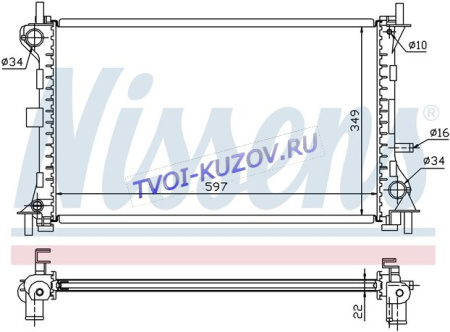 РАДИАТОР 600x348x27 1,4/1,6/1,8/2,0/1,8TD M +\-C  - для FORD FOCUS