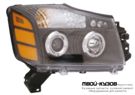 ФАРА ЛЕВАЯ + ПРАВАЯ (КОМПЛЕКТ) ТЮНИНГ ЛИНЗОВАННАЯ С СВЕТЯЩИЙСЯ ОБОДК ДИОД ВНУТРИ ЧЁРНЫЙ для Nissan ARMADA / TITAN (2004-)