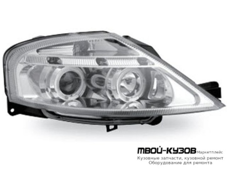 ФАРА ЛЕВАЯ + ПРАВАЯ (КОМПЛЕКТ) ТЮНИНГ ЛИНЗОВАННАЯ С СВЕТЯЩИЙСЯ ОБОДК (JUNYAN) ВНУТРИ ХРОМ для Citroen C3 (05.2002 - 10.2005) (11.2005-)