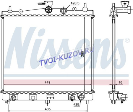 РАДИАТОР 384x499 1.3/1.4 А -/+A/C  - для NISSAN MICRA