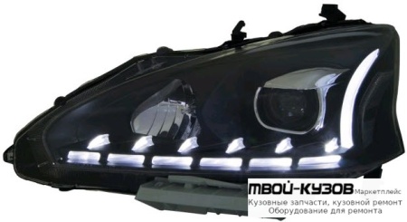 ФАРА ЛЕВАЯ + ПРАВАЯ (КОМПЛЕКТ) ТЮНИНГ ЛИНЗОВАННАЯ С СВЕТЯЩ.СЕКЦИЯМИ КОРРЕКТОР (EAGLE EYES) ВНУТРИ ЧЁРНЫЙ для Nissan TEANA (2013-)