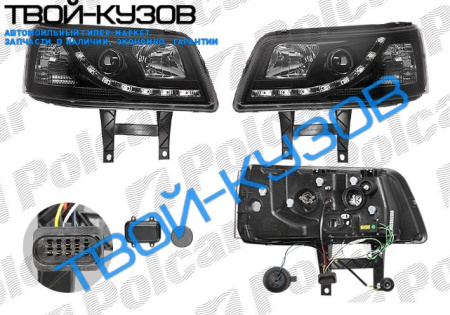 T5 04- ФАРЫ ДНЕВНОГО СВЕТА+АНГ.ГЛАЗКИ+ЛИНЗОВАННЫЕ ЧЕРНЫЕ КОМПЛЕКТ+КРЕП