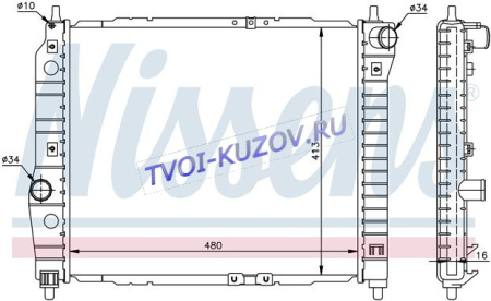 РАДИАТОР 480x413 1.2/1.4 М +/-AC +DAEWOO KALOS 02-  - для CHEVROLET AVEO