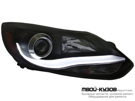 ФАРА ЛЕВАЯ + ПРАВАЯ (КОМПЛЕКТ) ТЮНИНГ ЛИНЗОВАННАЯ С СВЕТЯЩ.СЕКЦИЯМИ КОРРЕКТОР (EAGLE EYES) ВНУТРИ ЧЁРНЫЙ для Ford FOCUS (2011-2014)