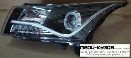 ФАРА ЛЕВАЯ + ПРАВАЯ (КОМПЛЕКТ) ТЮНИНГ ЛИНЗОВАННАЯ (DEVIL EYES) С СВЕТЯЩИЙСЯ ОБОДК БЕЗ КОРРЕКТОР (EAGLE EYES) ВНУТРИ ЧЁРНЫЙ для Chevrolet CRUZE (2009-)