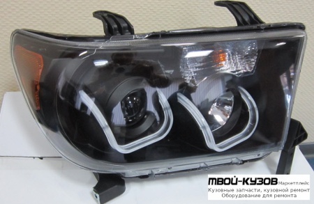 ФАРА ЛЕВАЯ + ПРАВАЯ (КОМПЛЕКТ) ТЮНИНГ ЛИНЗОВАННАЯ С СВЕТЯЩИЙСЯ ОБОДК , ДИОД (EAGLE EYES) ВНУТРИ ЧЁРНЫЙ для Toyota SEQUOIA / TUNDRA (2007-2011)