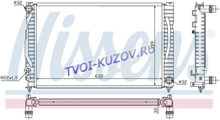 РАДИАТОР 632x398 2,4/2,6/2,8 M 96-(+A6/+B5 97-)  - для AUDI A4
