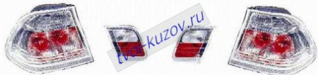 E46 ФОНАРЬ задний внешний вместе с внутренним лев. и прав. (КОМПЛЕКТ) (СЕДАН) ТЮНИНГОВАН. прозрачн. хрустальн. белого цвета