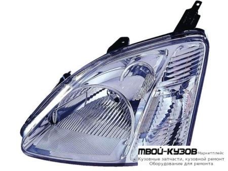 ФАРА ЛЕВАЯ СТОРОНА С КОРРЕКТОР (3 дв) (5 дв) (ХЭТЧБЭК) ВНУТРИ (DEPO) ХРОМ для Honda CIVIC СЕДАН / КУПЕ (2001-2003) ХЭТЧБЭК (2001-2005)