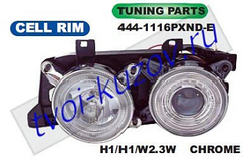 e30 фары левая+правая (комплект) тюнинг прозрач с 2 светящ ободк 444-1116PXND-E