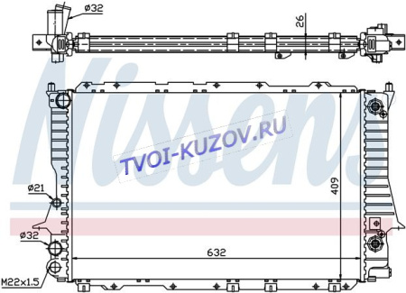РАДИАТОР 632x409 2,0/2,3/1,9TDi/2,4D/2,5TDi А  - для AUDI 100