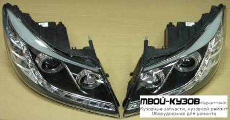 ФАРА ЛЕВАЯ + ПРАВАЯ (КОМПЛЕКТ) С СВЕТЯЩИЙСЯ ОБОДК КОРРЕКТОР (DEVIL EYES) (EAGLE EYES) ВНУТРИ ЧЁРНЫЙ для Skoda OCTAVIA (2008-2012)