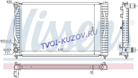 РАДИАТОР 632x398 1,6/1,8 20V/1.8Turbo 20V/1,9TDi  - для AUDI A4