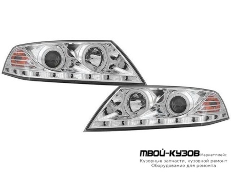 ФАРА ЛЕВАЯ + ПРАВАЯ (КОМПЛЕКТ) ТЮНИНГ ЛИНЗОВАННАЯ ВНУТРИ С СВЕТЯЩИЙСЯ ОБОДК С КОРРЕКТОР (EAGLE EYES) ВНУТРЕН ХРОМ для Skoda OCTAVIA (2004-2008)