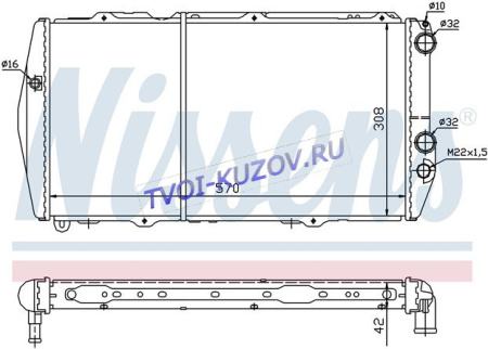 РАДИАТОР 570x310 1,9/2,0/2,1/2,2/2,3/2,0D  - для AUDI 100