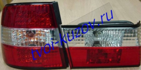 E34 ФОНАРЬ задний внешний вместе с внутренним лев. и прав. (КОМПЛЕКТ) (СЕДАН) ТЮНИНГОВАН. прозрачн. с ДИОД СТОП СИГНАЛ хрустальн. красно-белый