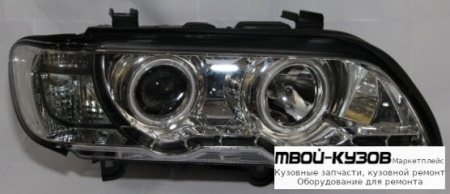 ФАРА ЛЕВАЯ + ПРАВАЯ (КОМПЛЕКТ) ТЮНИНГ (КСЕНОН) С CCFL СВЕТЯЩИЙСЯ ОБОДК , ЛИНЗОВАННАЯ (DEVIL EYES) +/- ПОД КОРРЕКТОР (EAGLE EYES) ВНУТРИ ХРОМ для BMW E53 X5 (1999-2004.2004 - 2006)