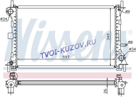 РАДИАТОР 600x348x16 1,4/1,6 M +\-A/C  - для FORD FOCUS