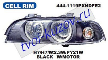 e39 фары левая+правая (комплект) тюнинг с светящ ободк с хрустал ук.повор (в сборе с электро корректором) внутри черн 444-1119PXNDFE2