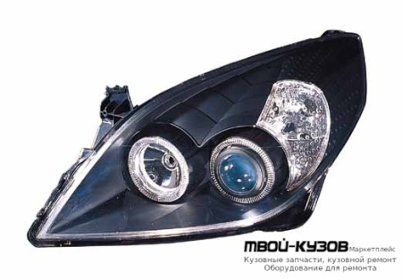 ФАРА ЛЕВАЯ + ПРАВАЯ (КОМПЛЕКТ) ПОД КОРРЕКТОР ЛИНЗОВАННАЯ С 2 СВЕТЯЩИЙСЯ ОБОДК ВНУТРИ (DEPO) ЧЁРНЫЙ для Opel VECTRA С (04.2002-) SIGNUM (2003-)