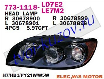 s40 фара правая (в сборе с электро корректором) внутри черн 773-1118R-LD7M2