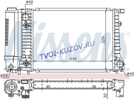 РАДИАТОР 440x328 2,0/2,5 A  - для BMW E34