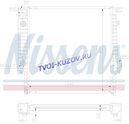 РАДИАТОР 440x439 2.0/2.5 A +A/C M20  - для BMW E30