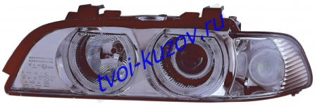 E39 ФАРА лев. и прав. (КОМПЛЕКТ) ТЮНИНГОВАН. с СВЕТЯЩ ОБОДК с белого цвета указ. поворота с РЕГ.МОТОР внутри хромирован