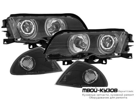 ФАРА ЛЕВАЯ + ПРАВАЯ (КОМПЛЕКТ) + УКАЗАТЕЛЬ ПОВОРОТА (СЕДАН) (КСЕНОН) -D2S- С БЛОК УПР.КСЕНОНОМ 2 СВЕТЯЩИЙСЯ ОБОДК КОРРЕКТОР ВНУТРИ (DEPO) ЧЁРНЫЙ для BMW E46 СЕДАН / УНИВЕРСАЛ (05.1998 - 08.2001) (09.2001 - 2003)