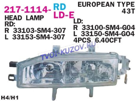 ФАРА правая (под механический и электро корректор) 92-93 (euro-тип)  - для HONDA ACCORD