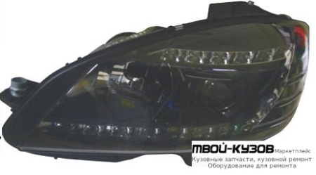 ФАРА ЛЕВАЯ + ПРАВАЯ (КОМПЛЕКТ) ТЮНИНГ (КСЕНОН) (DEVIL EYES) С КОРРЕКТОР ВНУТРИ (DEPO) ЧЁРНЫЙ для Mercedes W204 (2007-)